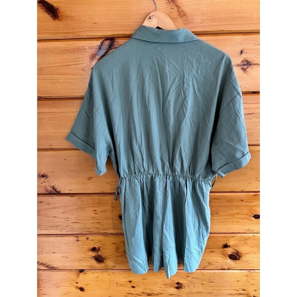 Zara Button Down Shirt Playsuit Shorts Jumpsuit L Green - Picture 7 of 7